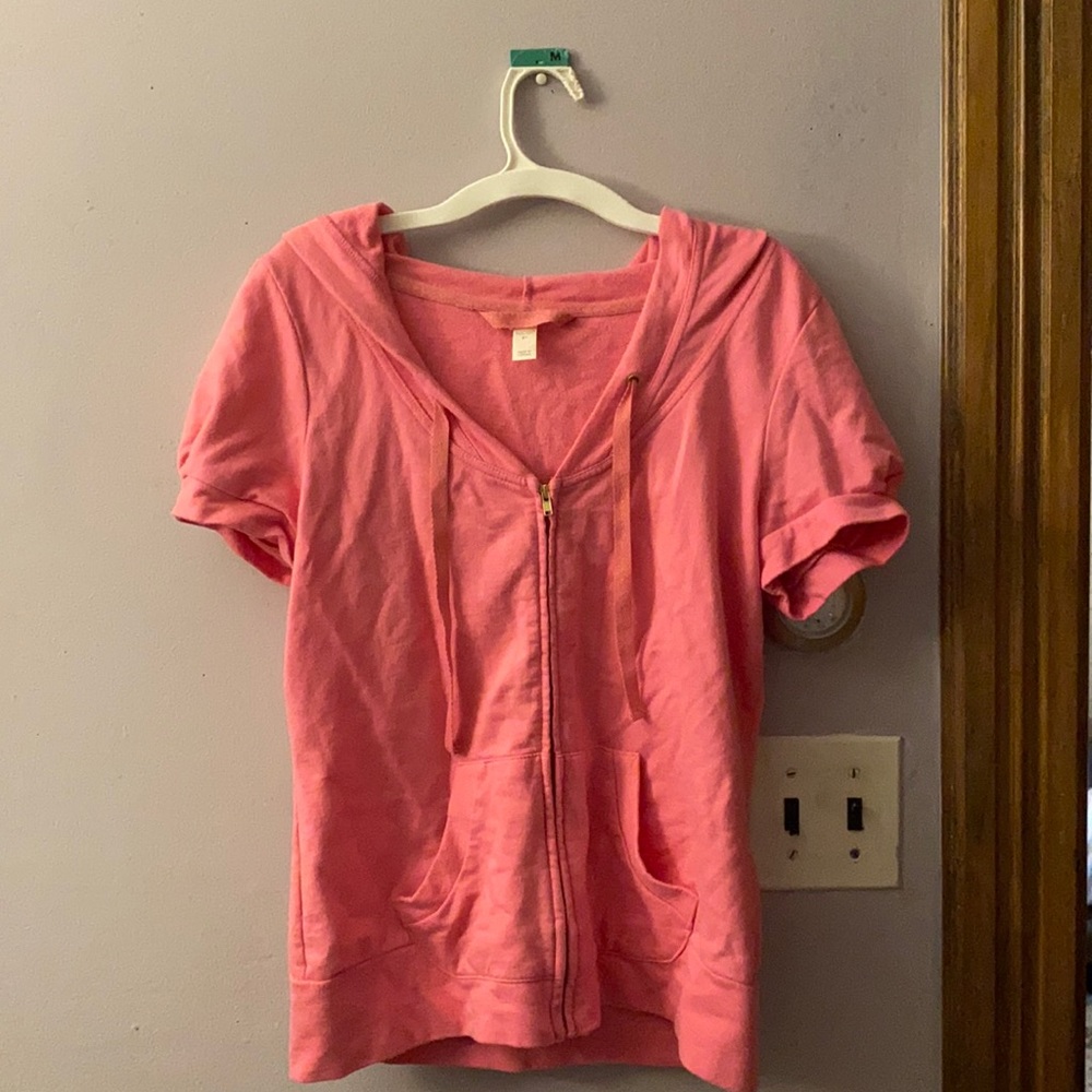pink short sleeve zip up